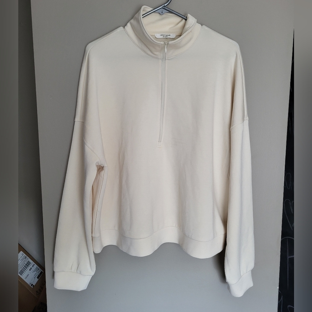 Cable & Gauge Cream Half-Zip Sweatshirt, Size XL